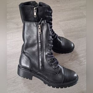 Artisan by Zigi Rosaline Black Leather Lace Up & Side Zip Combat Boots Size 7.5